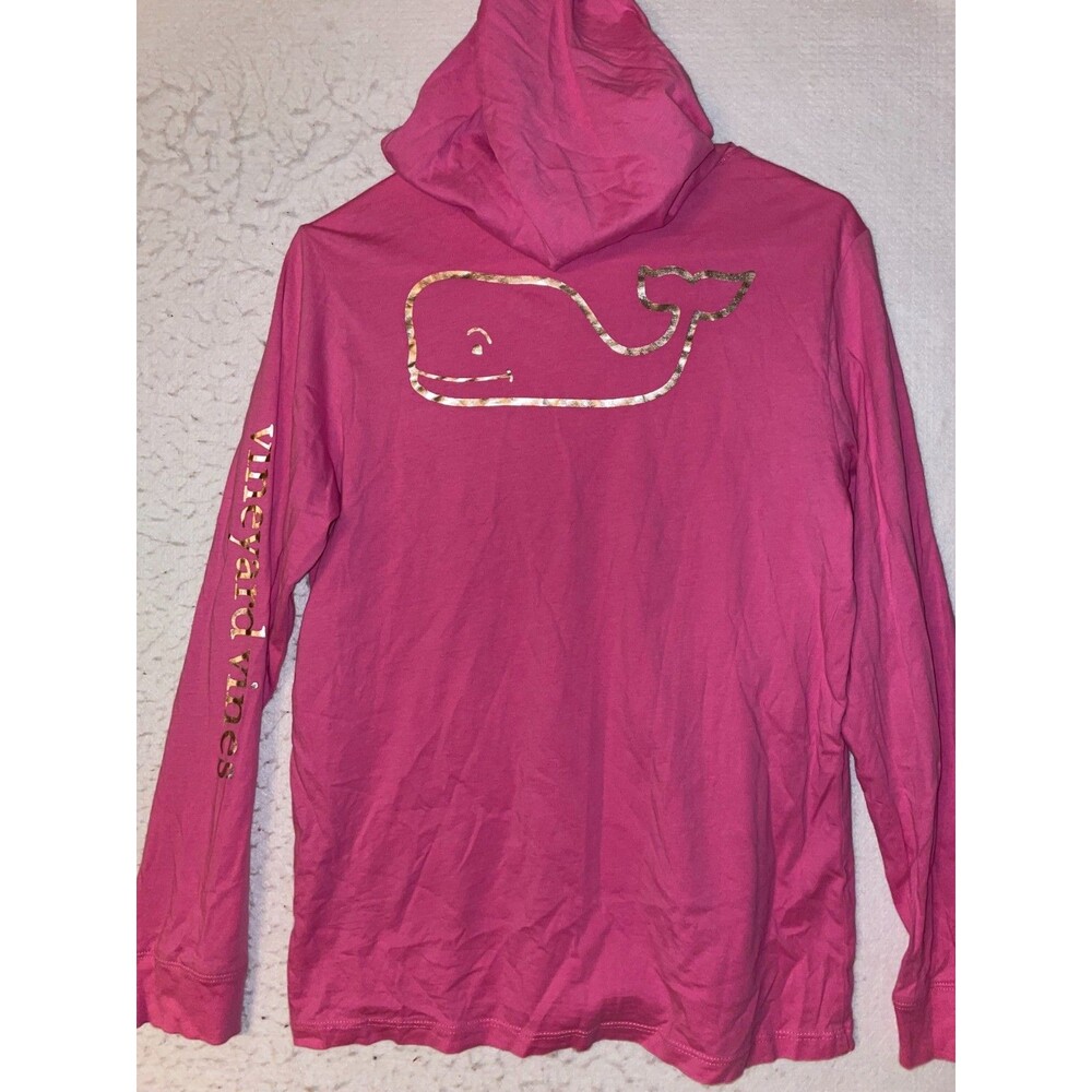 Vineyard Vines Hoodie T-Shirt Girls L (16) Long Sleeve Gold Whale Graphic Pink